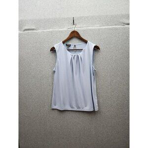 Jones New York Womens Sleeveless Pleated Top Light Blue Size Large Polyester Ble